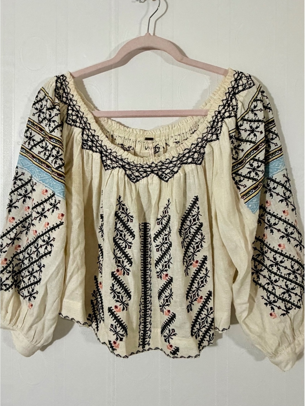 Free People Embroidered Cotton Off-Shoulder Top | Size S